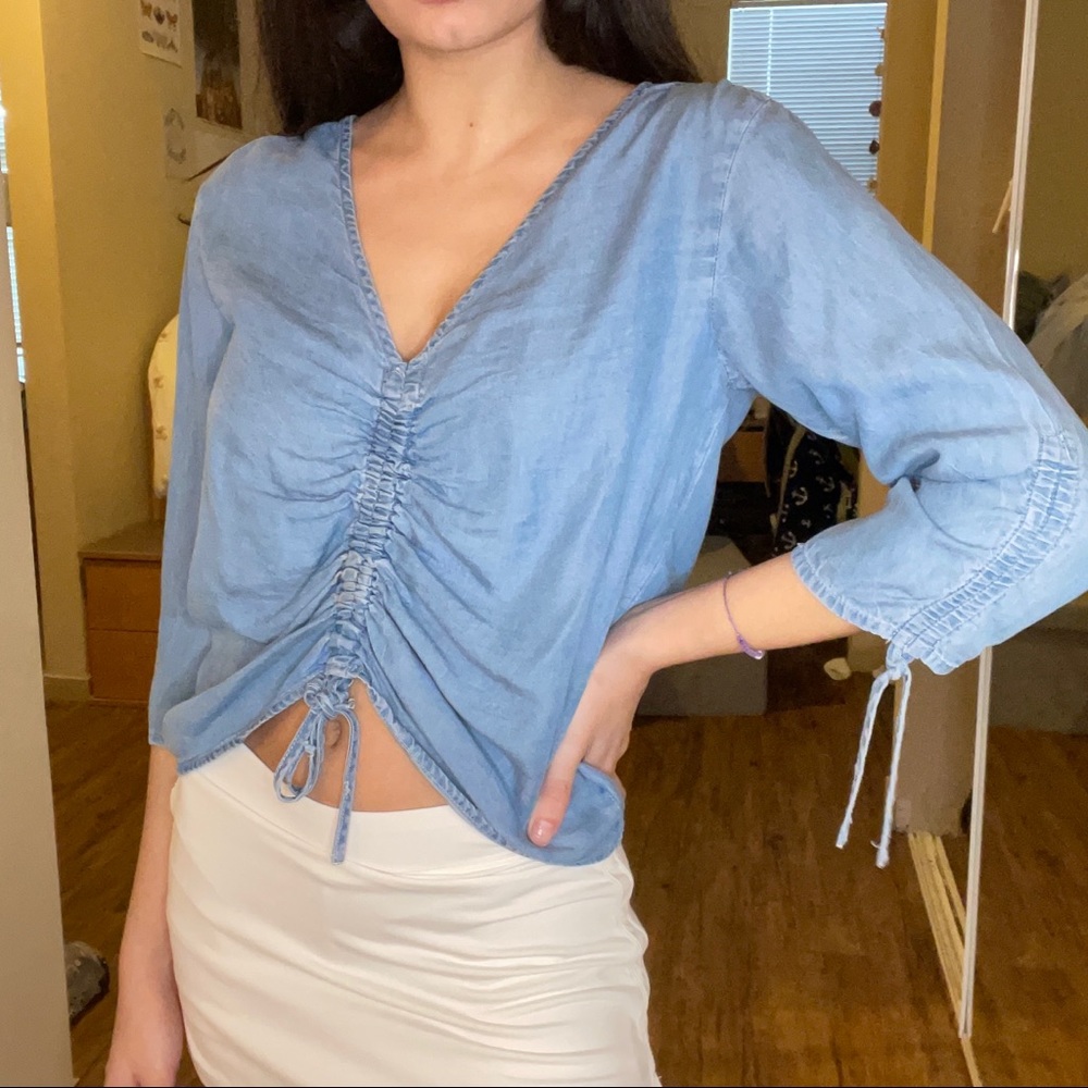 Francesca’s/Blue Rain Denim Ruched Top